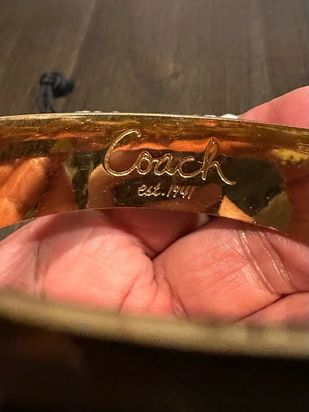 Coach Gold and Navy Anchor Stripe Bangle Bracelet